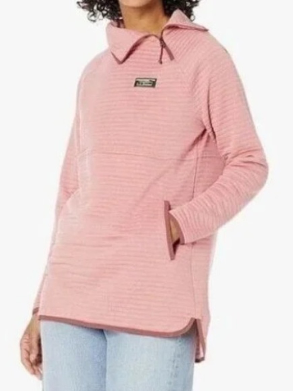 L. L. Bean Airlight Knit Pullover Asymmetrical Zip Pink Sz M